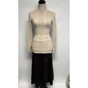 Y2K Bebe Braided Knit Cream Sweater Turtleneck XS USA Preppy Classic Academia